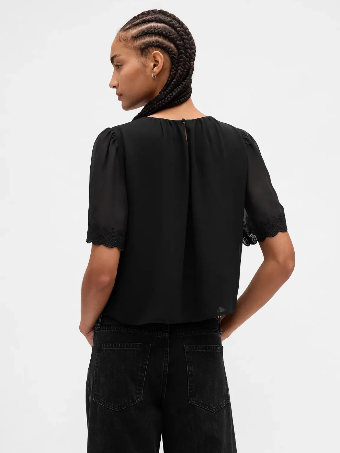 Scalloped Flutter-Sleeve Top