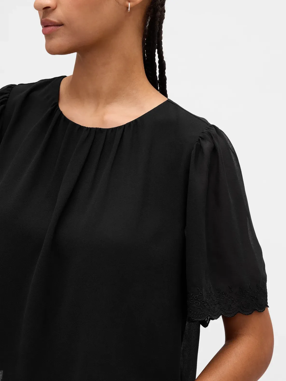 Scalloped Flutter-Sleeve Top