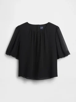 Scalloped Flutter-Sleeve Top