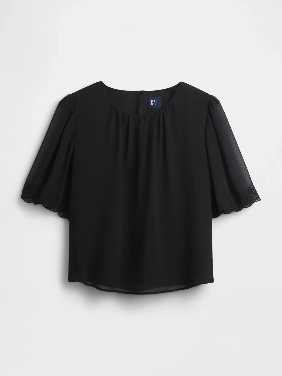 Scalloped Flutter-Sleeve Top