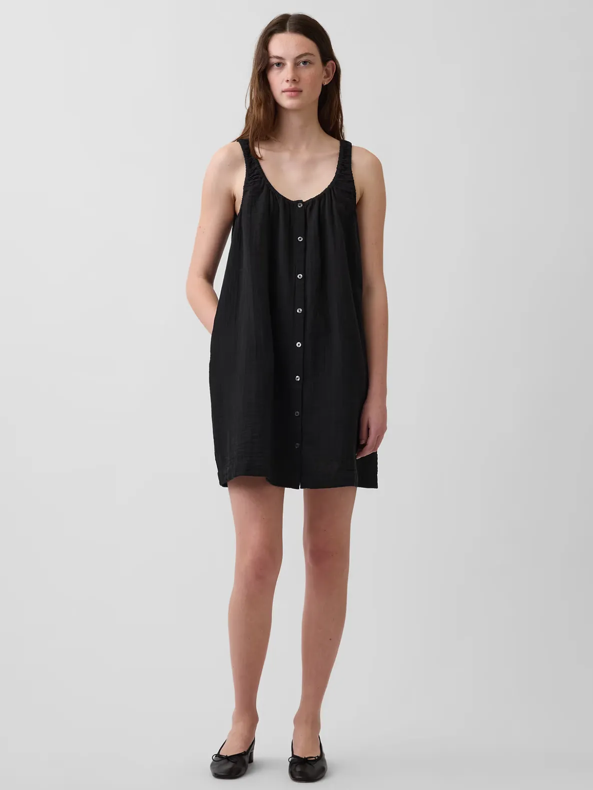 Scoop Neck Button-Front Mini Dress