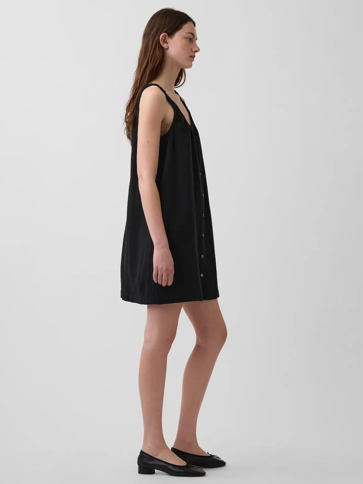 Scoop Neck Button-Front Mini Dress