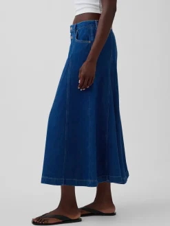 Seamed Denim Button-Front Maxi Skirt