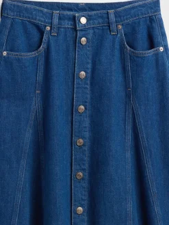Seamed Denim Button-Front Maxi Skirt