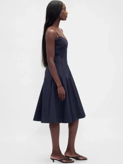 Seamed V-Neck Midi Dress