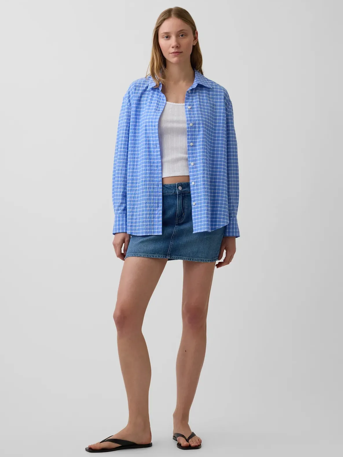 Seersucker Plaid Oversized Shirt