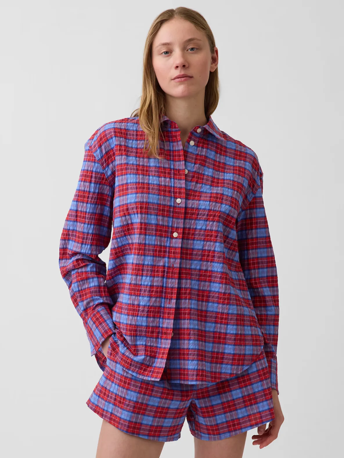 Seersucker Plaid Oversized Shirt