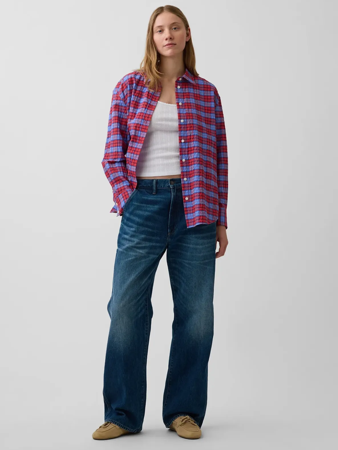 Seersucker Plaid Oversized Shirt