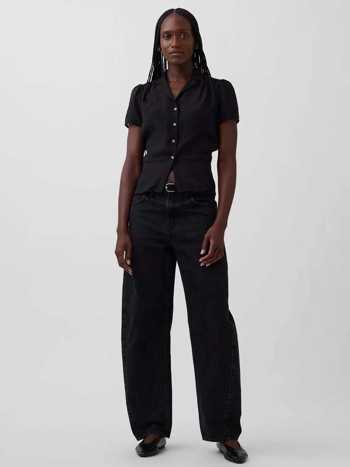 Sheer Button-Front Peplum Top