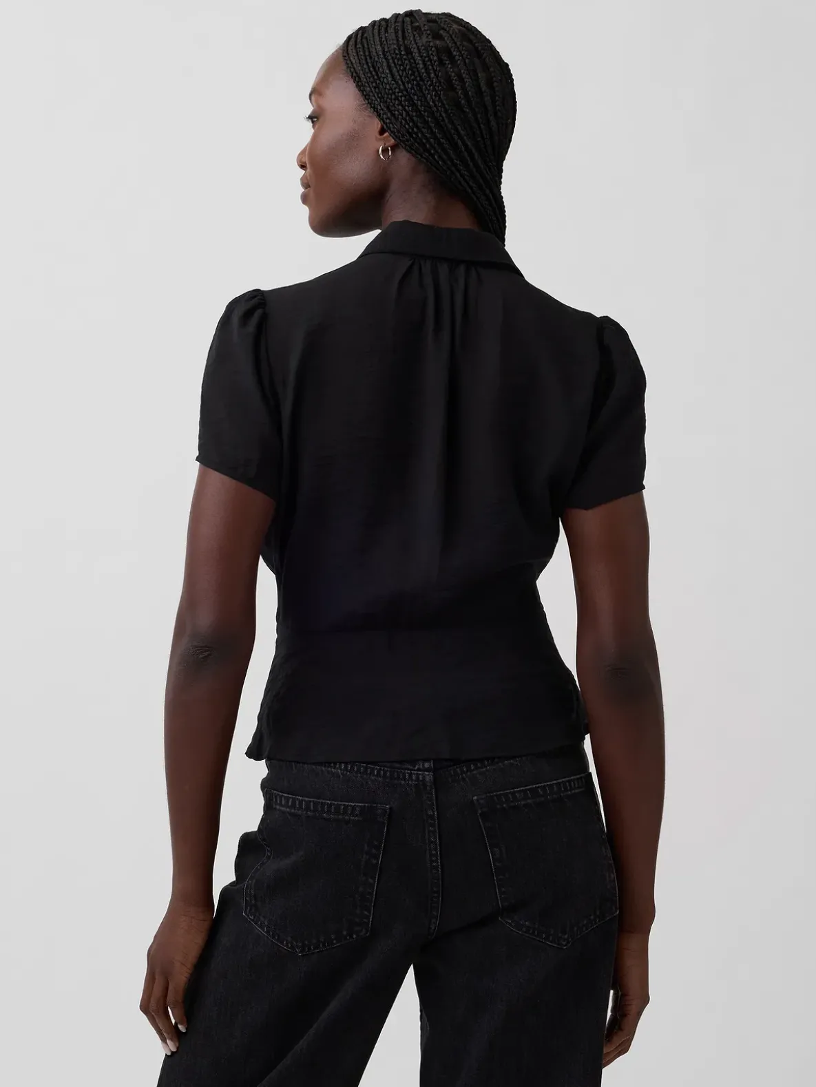 Sheer Button-Front Peplum Top