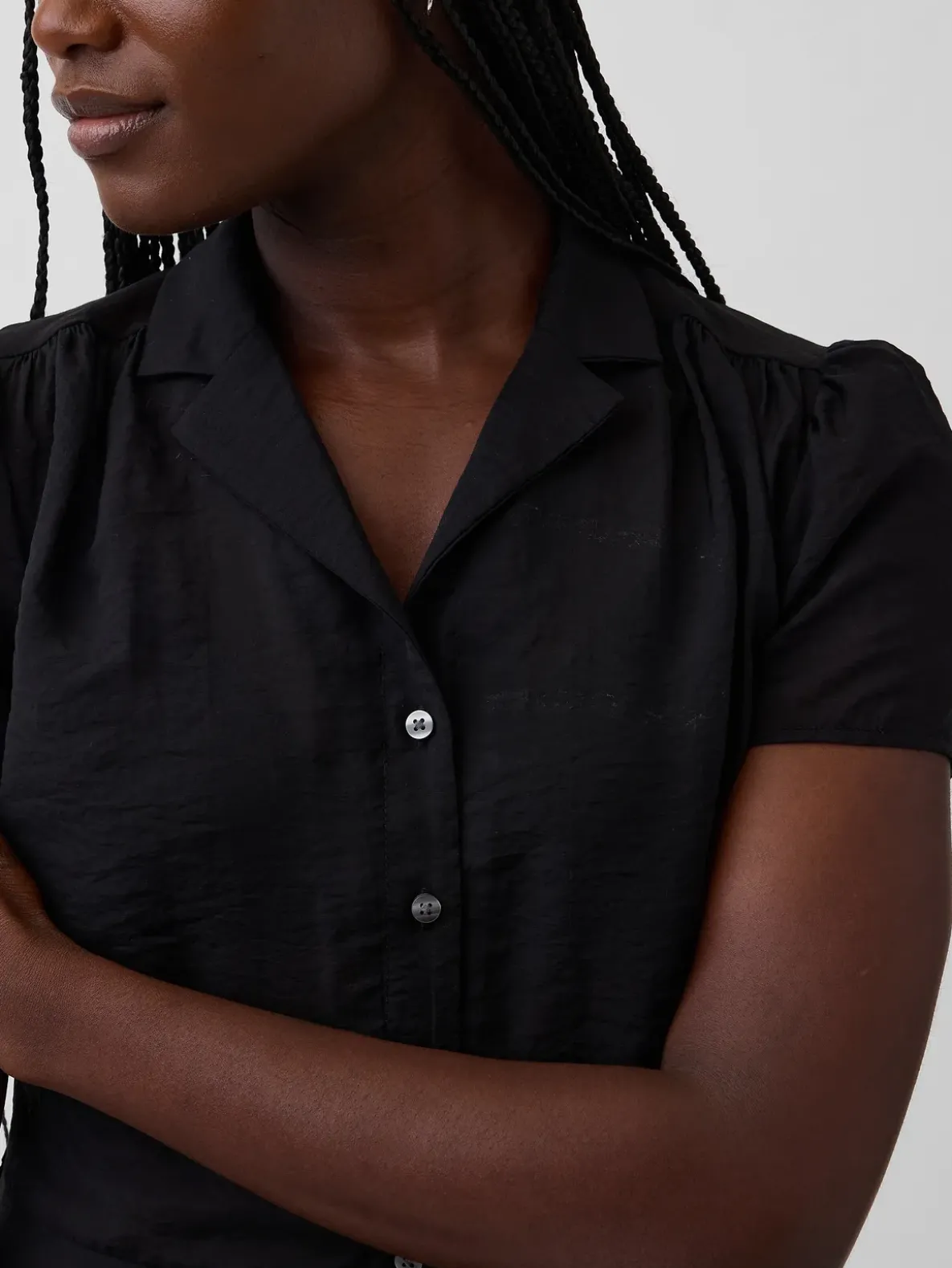 Sheer Button-Front Peplum Top