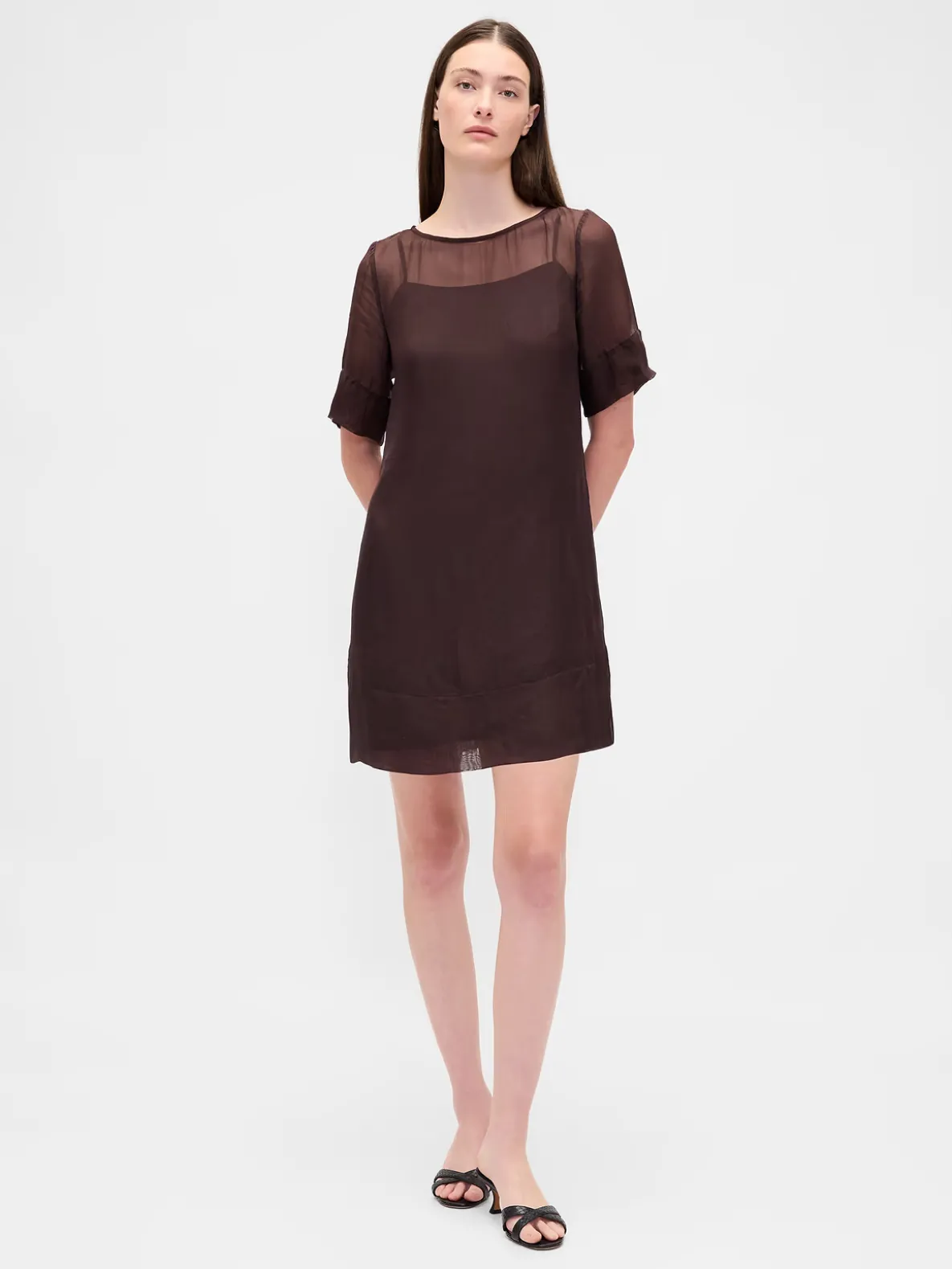 Sheer Organza Mini Shift Dress