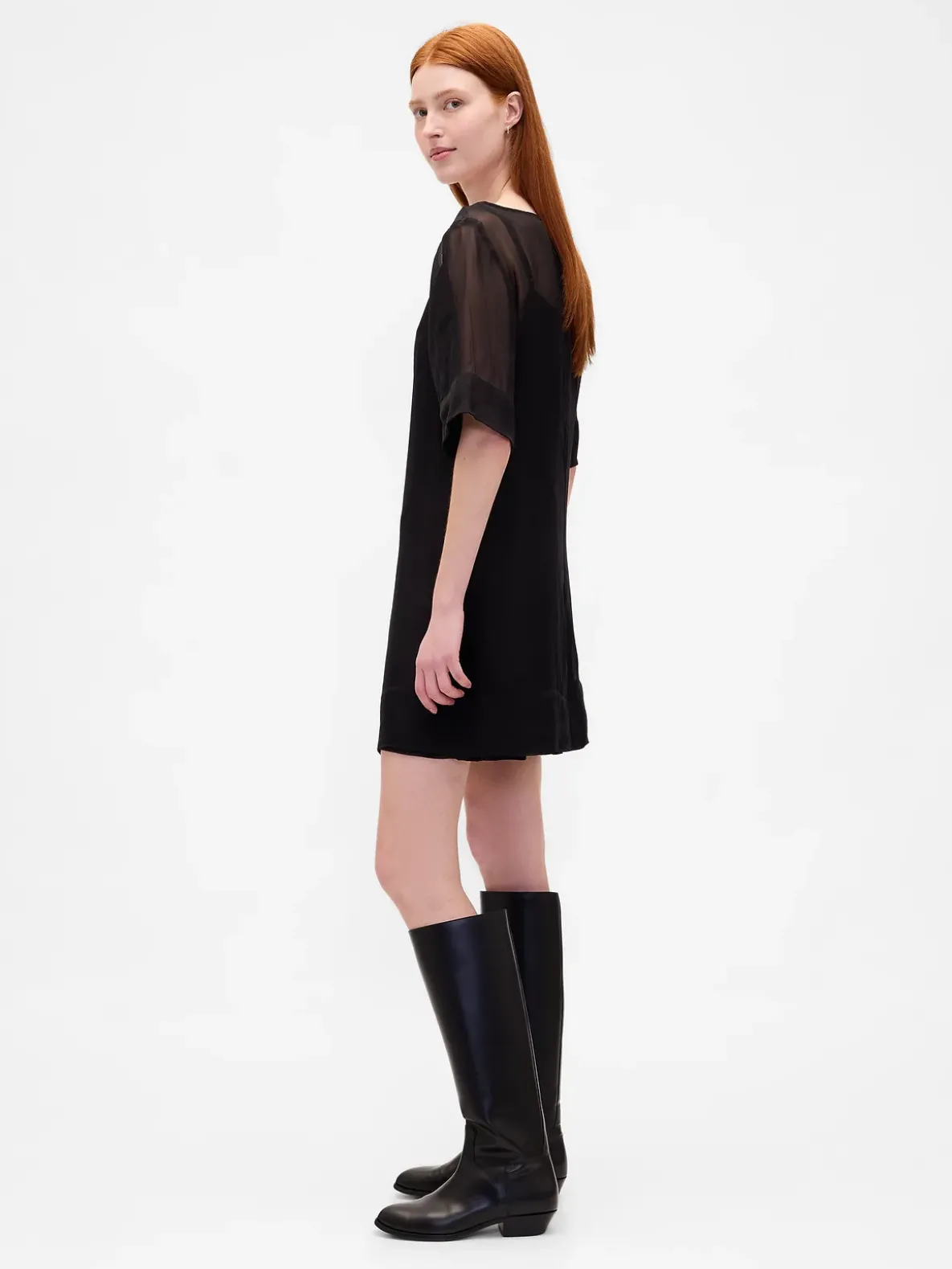 Sheer Organza Mini Shift Dress
