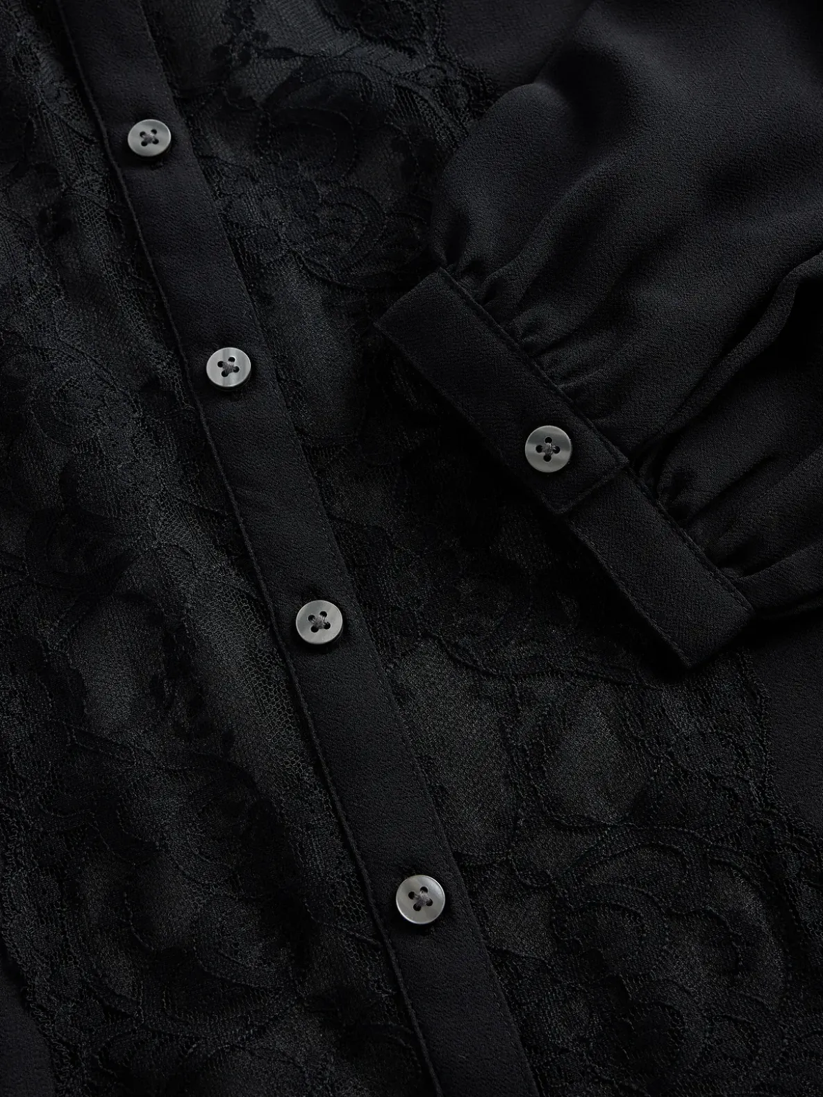 Sheer Recycled Lace Inset Tie-Neck Top
