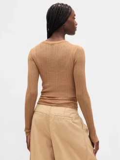 Sheer Rib Henley Sweater
