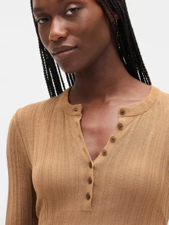 Sheer Rib Henley Sweater