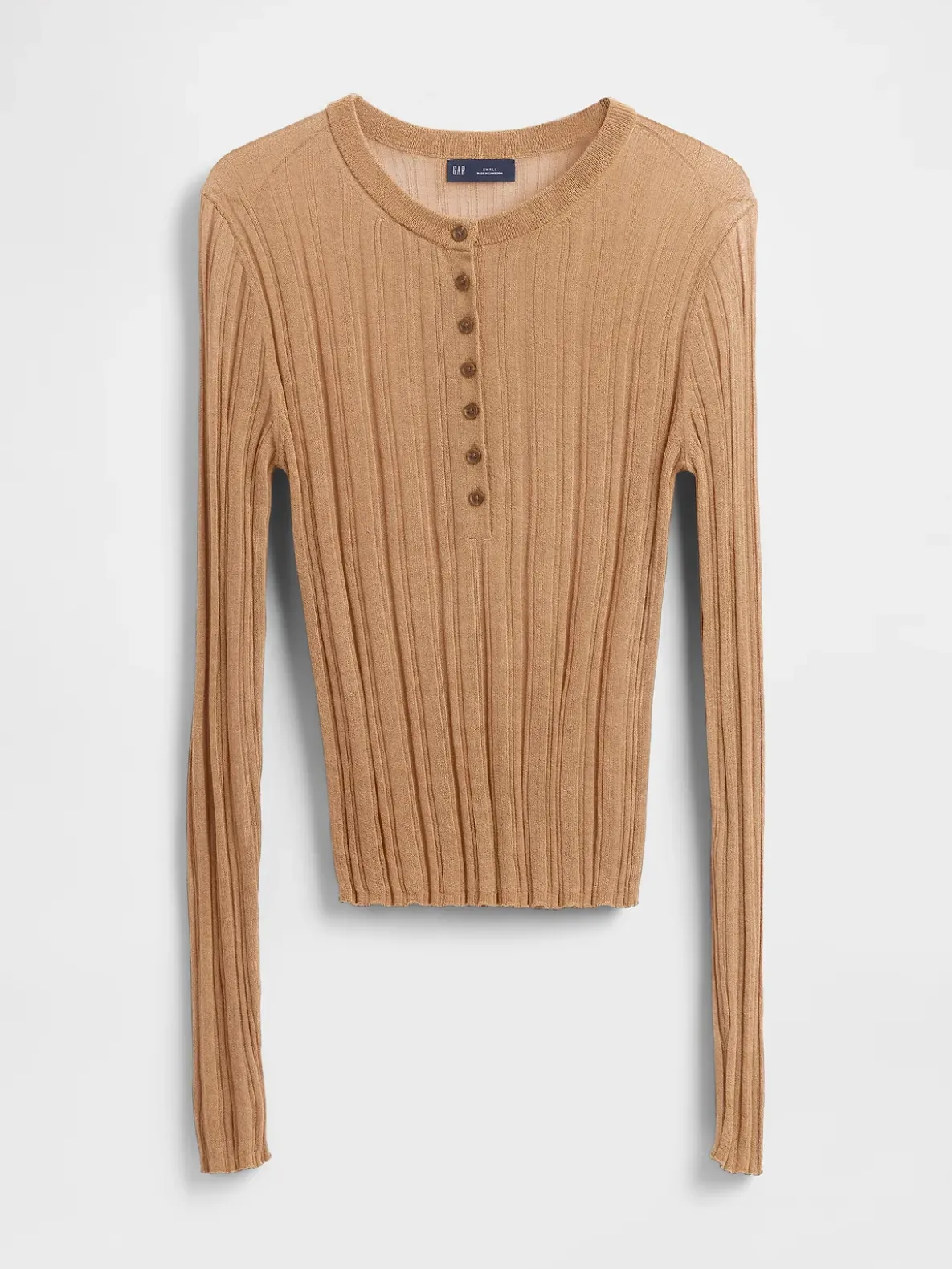 Sheer Rib Henley Sweater