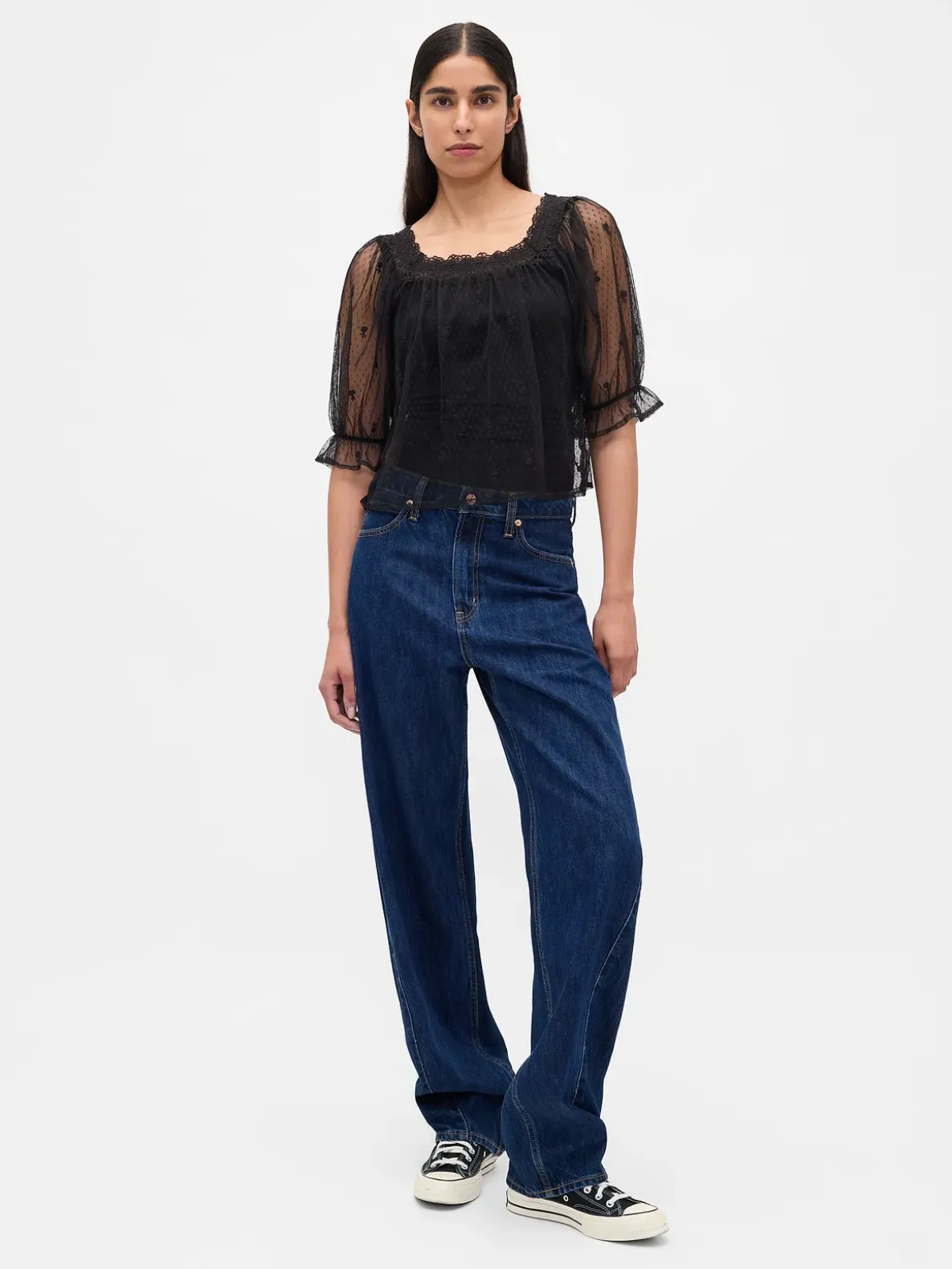 Sheer Tulle Embroidered Top