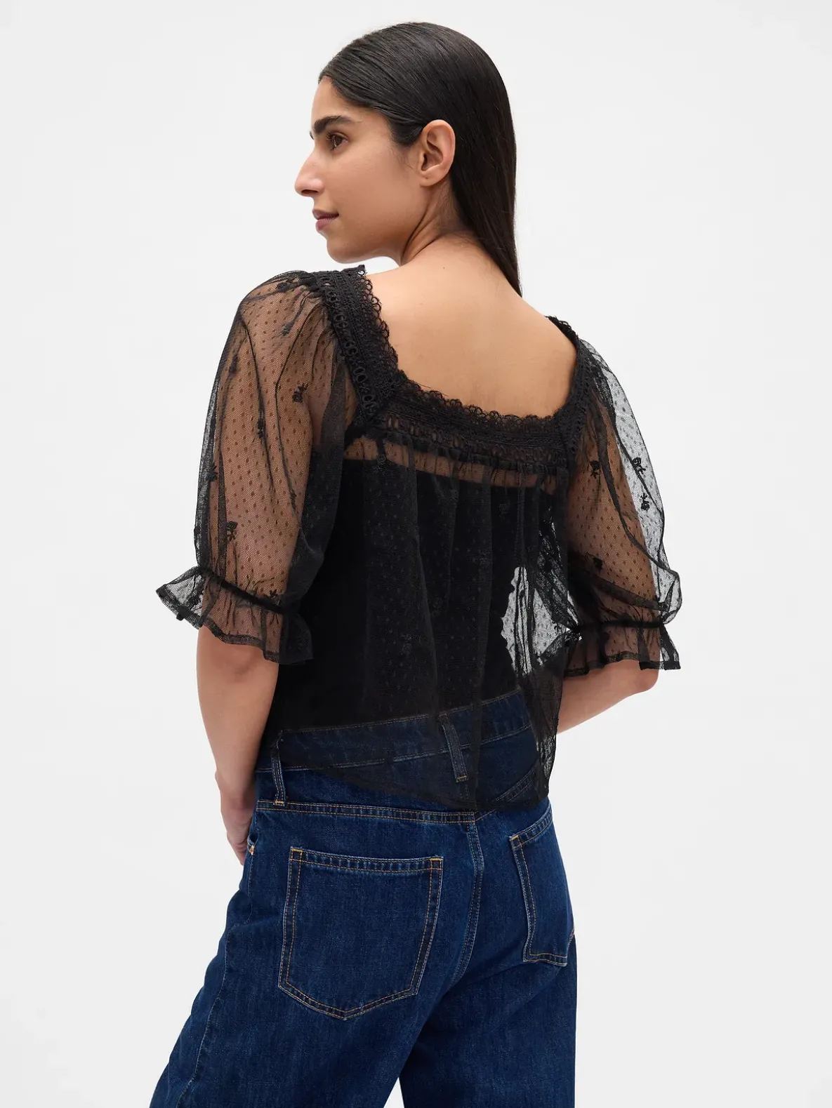 Sheer Tulle Embroidered Top