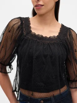 Sheer Tulle Embroidered Top