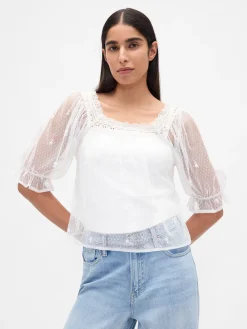 Sheer Tulle Embroidered Top