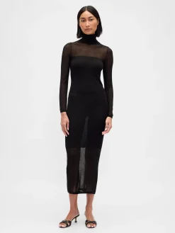 Sheer Turtleneck Maxi Sweater Dress