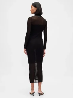 Sheer Turtleneck Maxi Sweater Dress