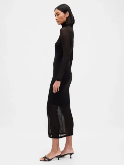 Sheer Turtleneck Maxi Sweater Dress