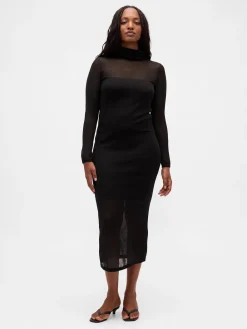 Sheer Turtleneck Maxi Sweater Dress