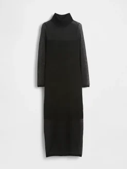 Sheer Turtleneck Maxi Sweater Dress