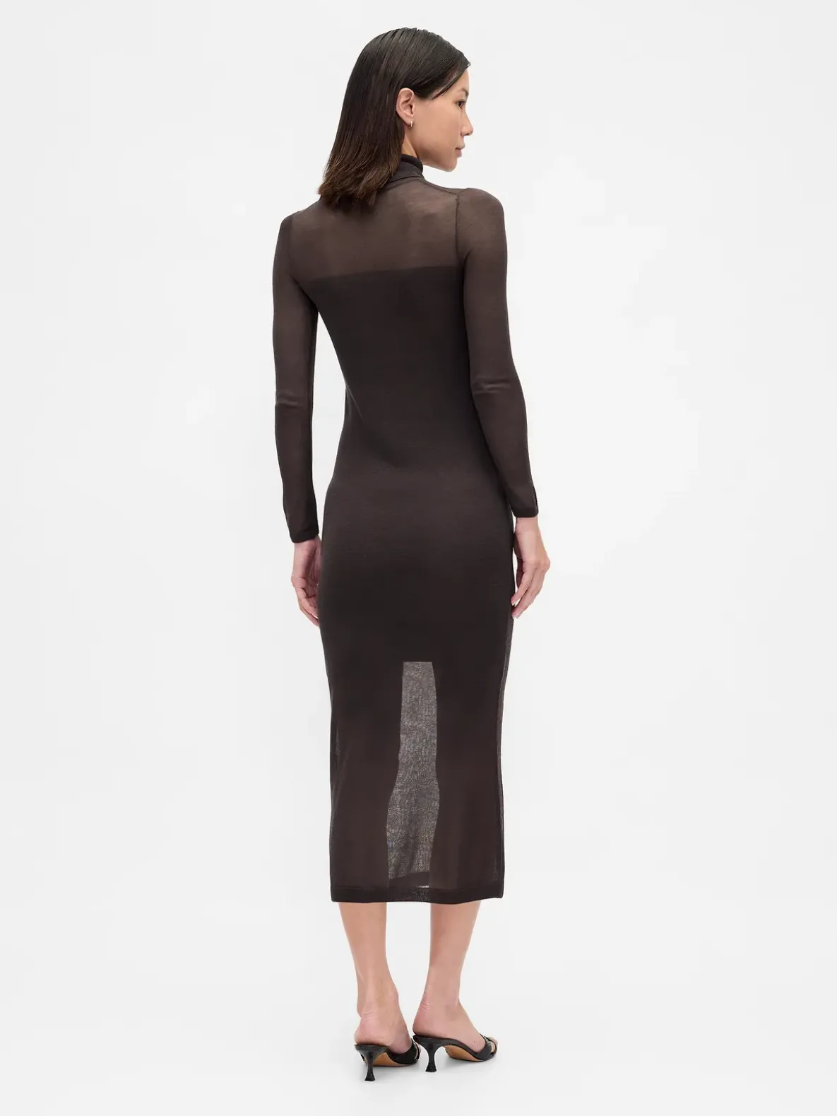 Sheer Turtleneck Maxi Sweater Dress
