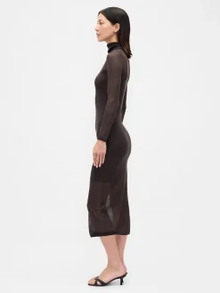 Sheer Turtleneck Maxi Sweater Dress