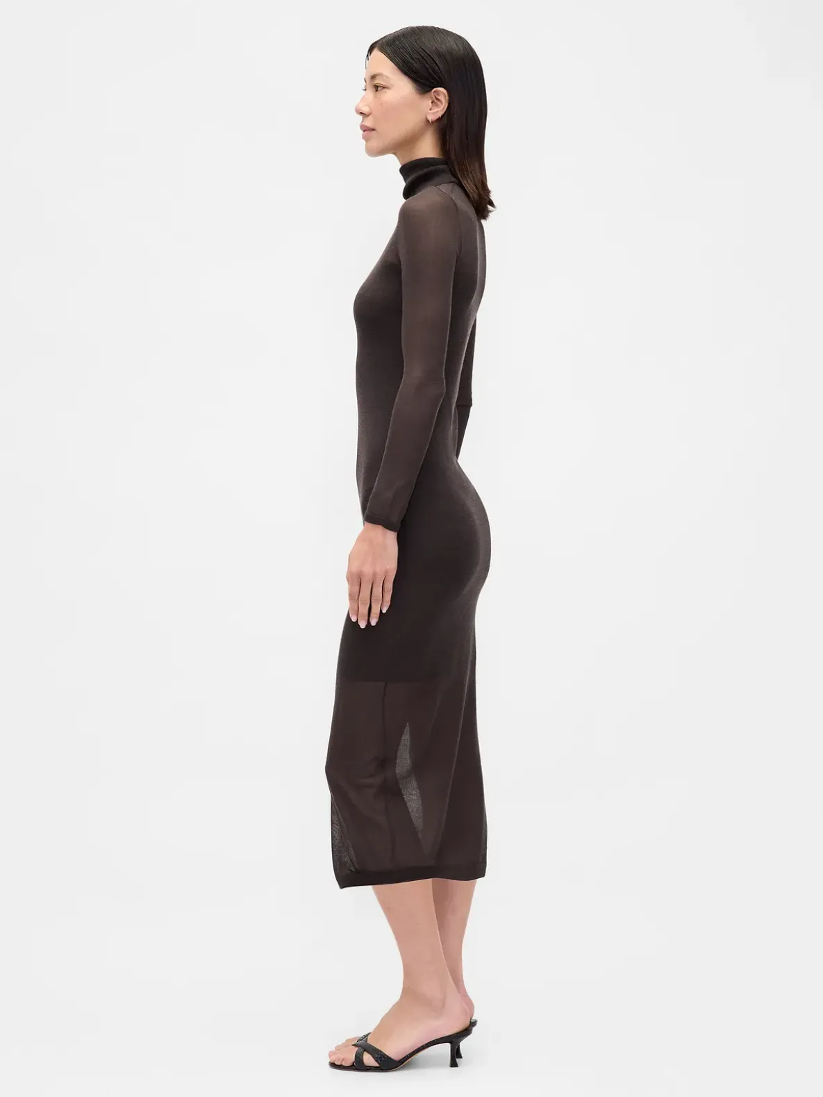 Sheer Turtleneck Maxi Sweater Dress