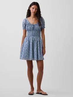 Smocked-Waist Mini Dress