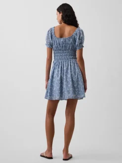 Smocked-Waist Mini Dress