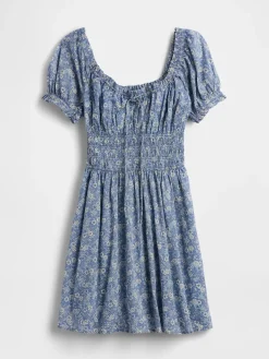 Smocked-Waist Mini Dress