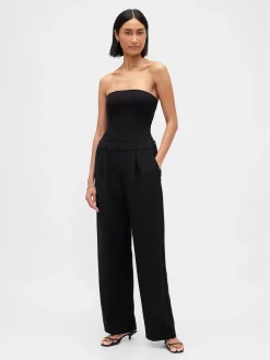 Strapless Drop-Waist Mixed Media Jumpsuit