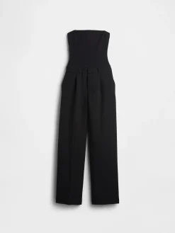 Strapless Drop-Waist Mixed Media Jumpsuit