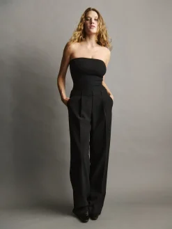 Strapless Drop-Waist Mixed Media Jumpsuit