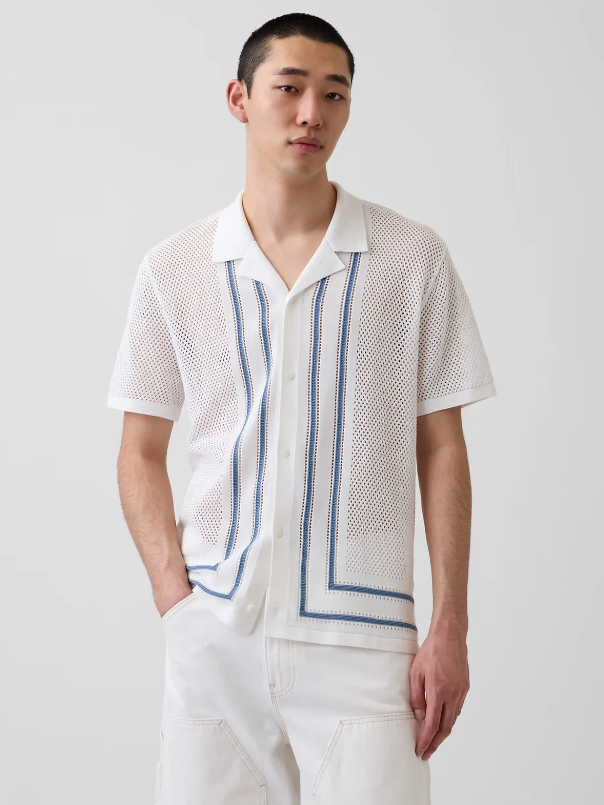 Stripe Camp Collar Sweater Shirt