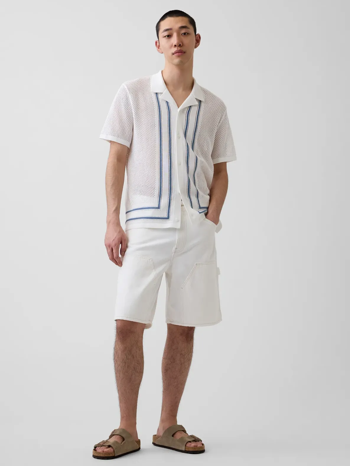 Stripe Camp Collar Sweater Shirt