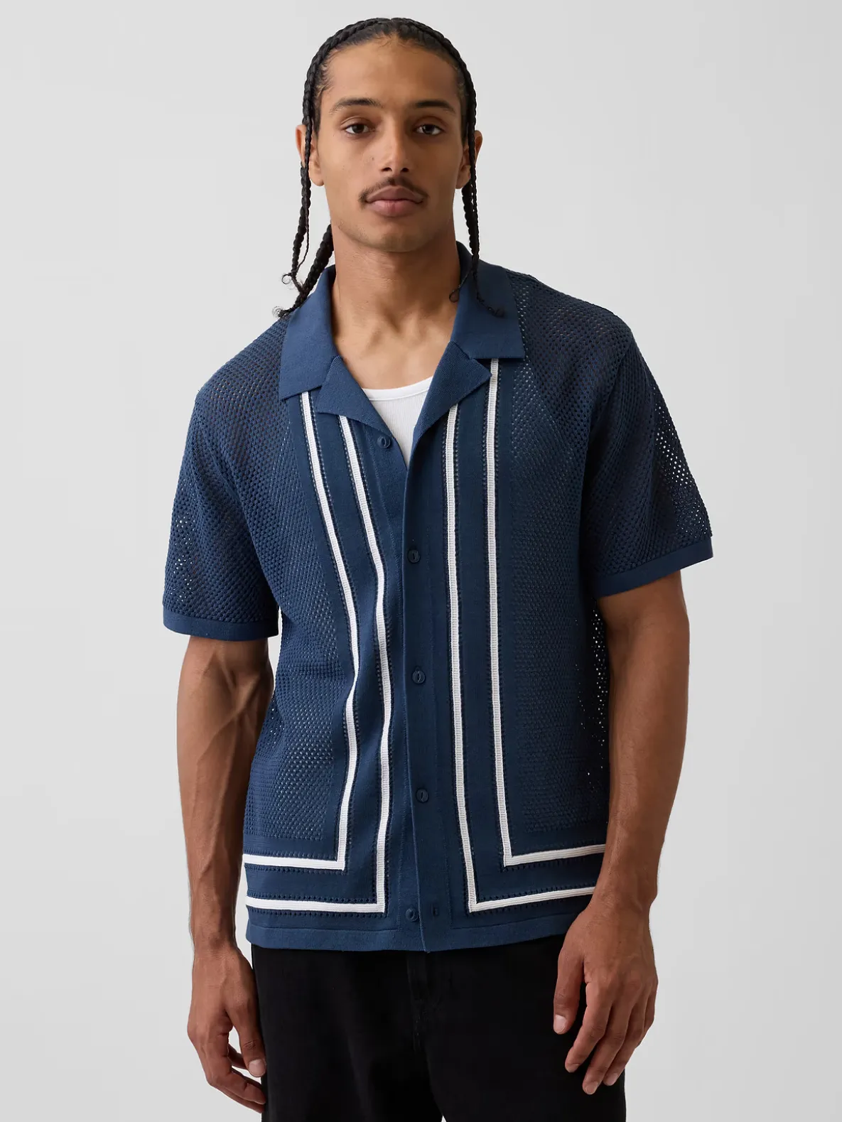 Stripe Camp Collar Sweater Shirt
