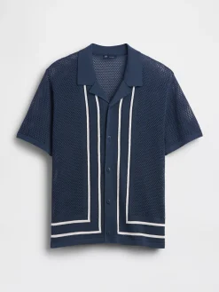 Stripe Camp Collar Sweater Shirt