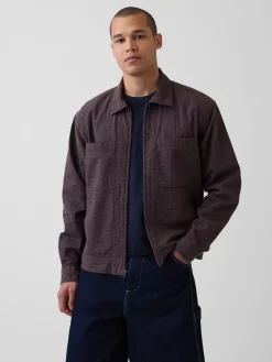 Textured Gingham Zip Shirt Jacket