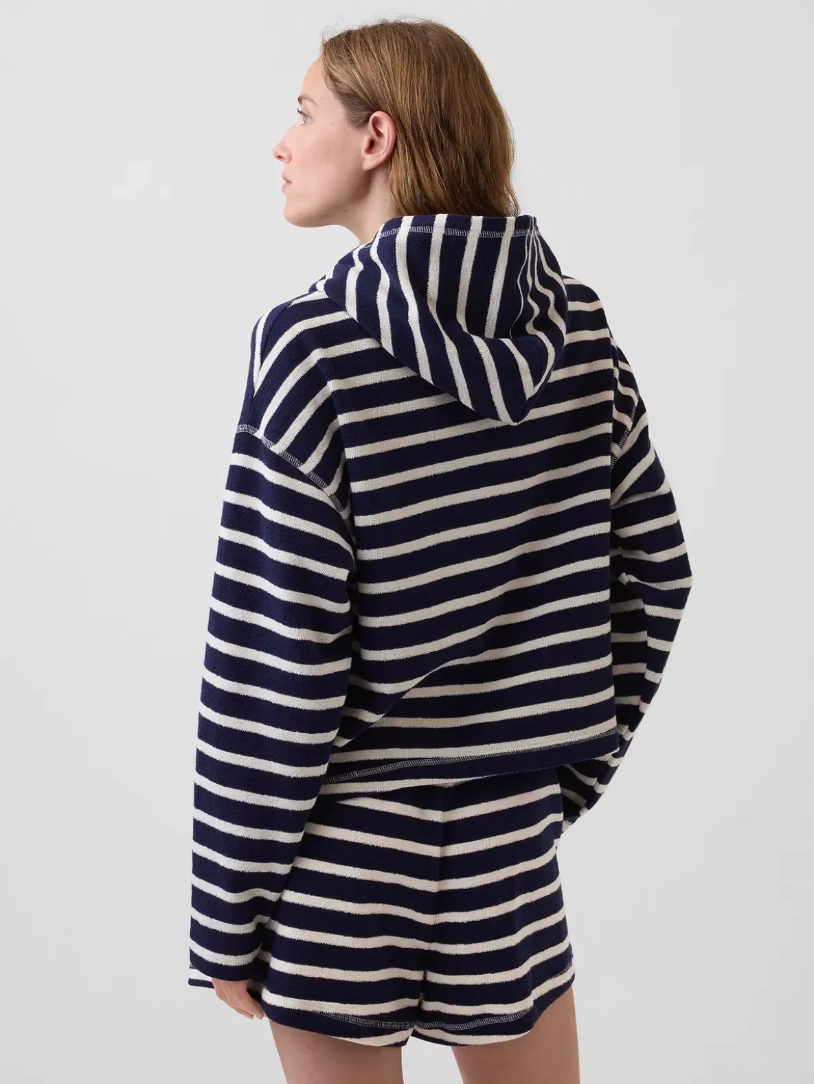 Towel Terry Oversized Stripe Zip Hoodie