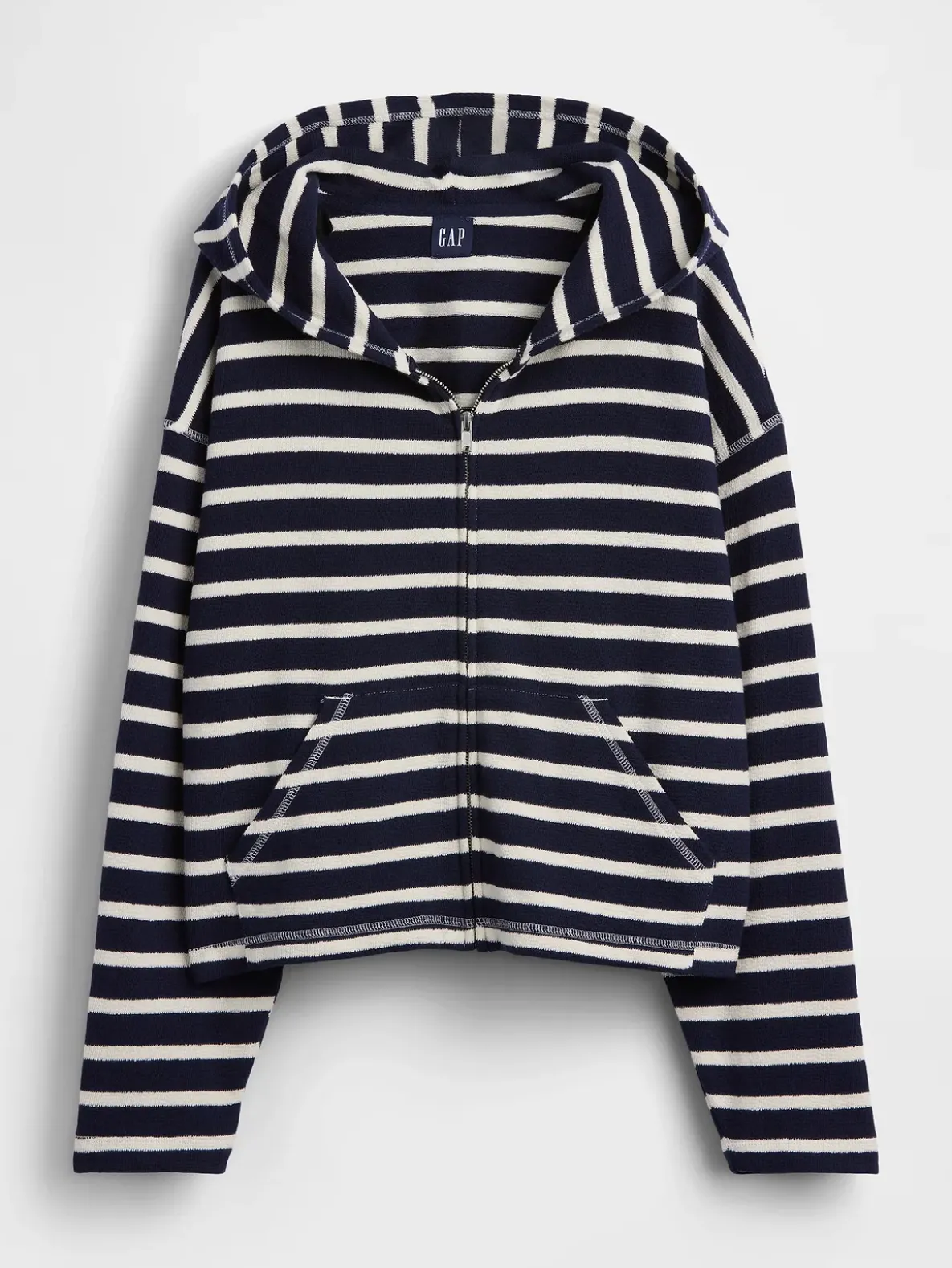 Towel Terry Oversized Stripe Zip Hoodie