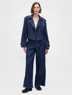 UltraSoft Denim Crop Trench Jacket