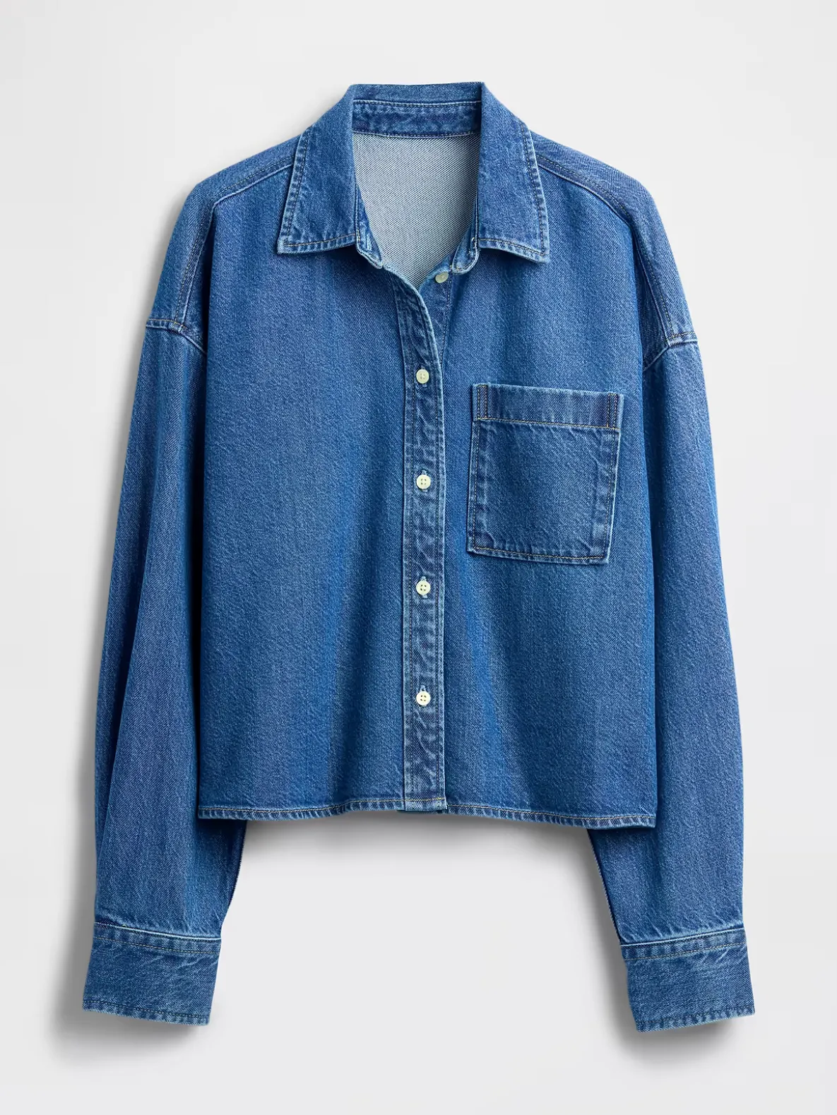 UltraSoft Denim Oversized Straight-Hem Crop Shirt