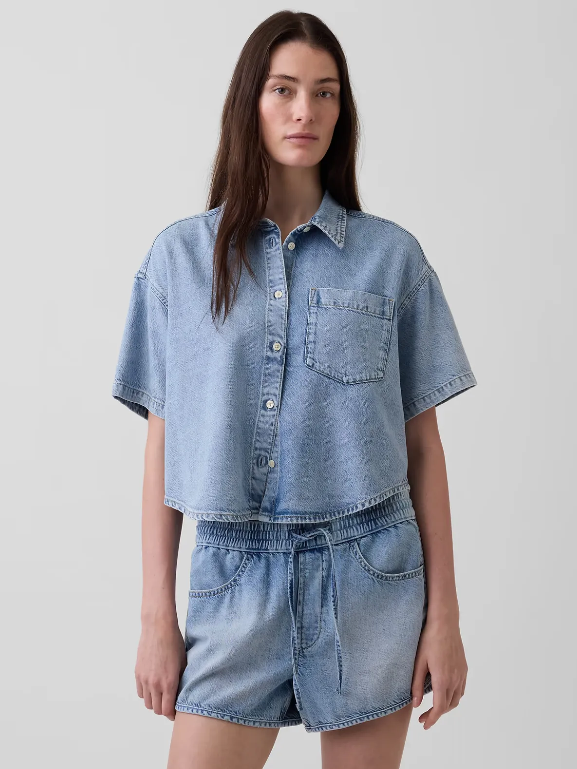 UltraSoft Denim Oversized Camp Shirt