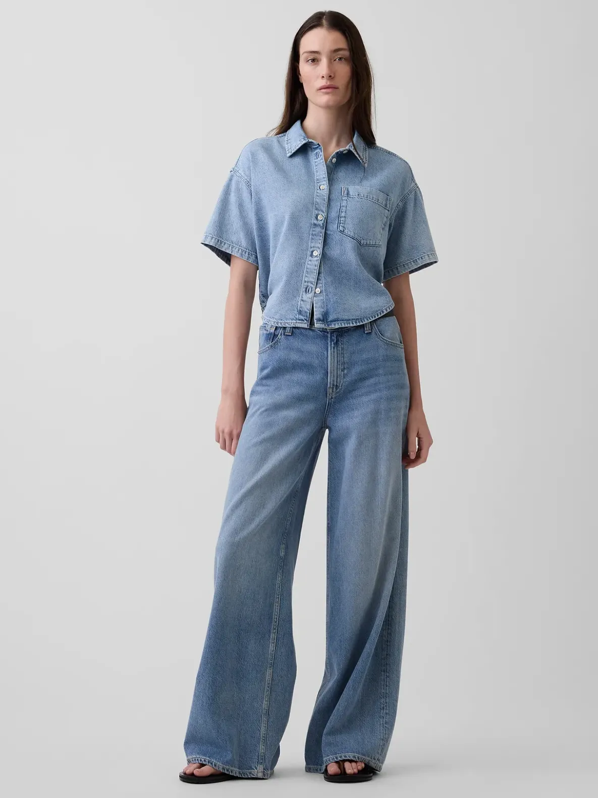UltraSoft Denim Oversized Camp Shirt